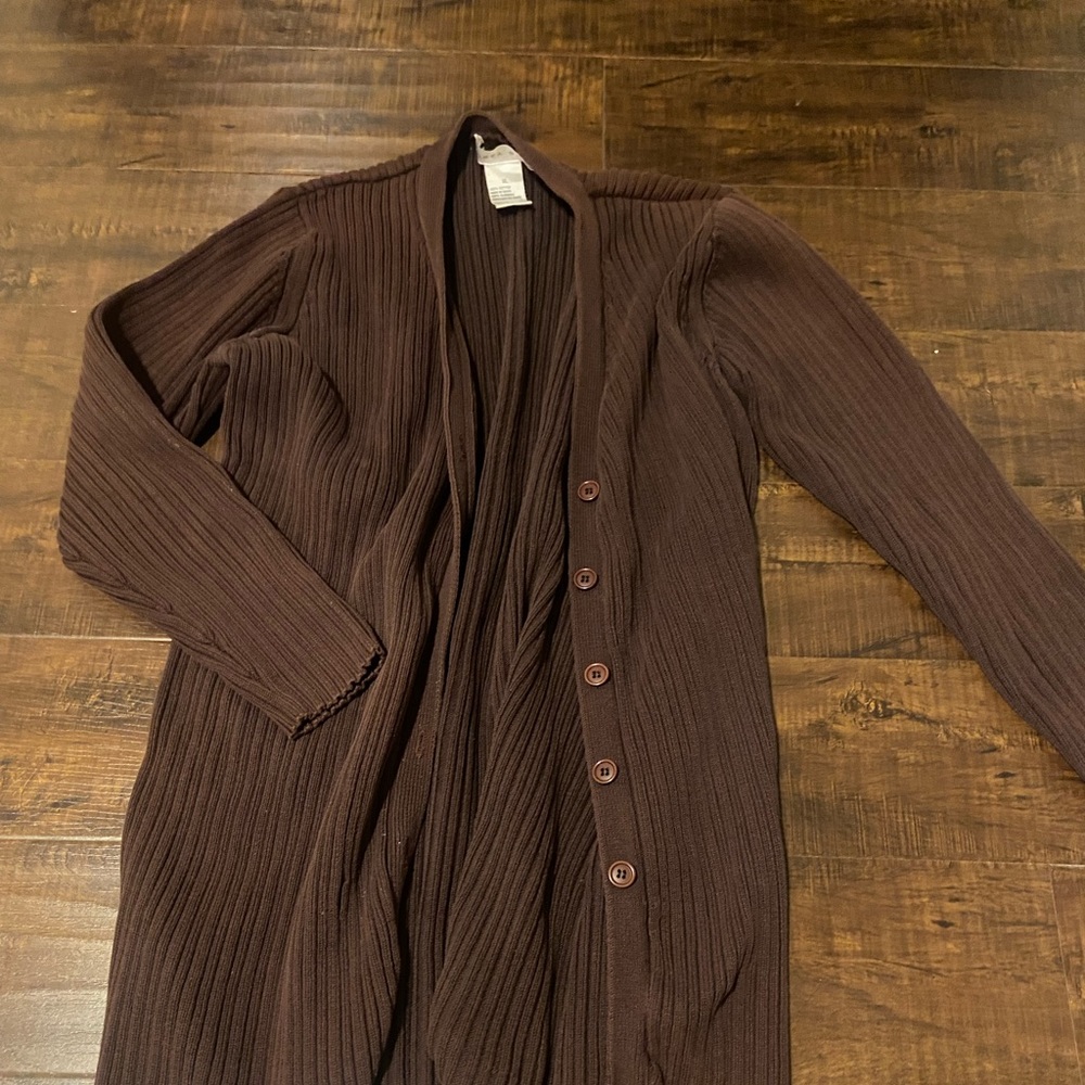 Long Brown Ribbed Cardigan